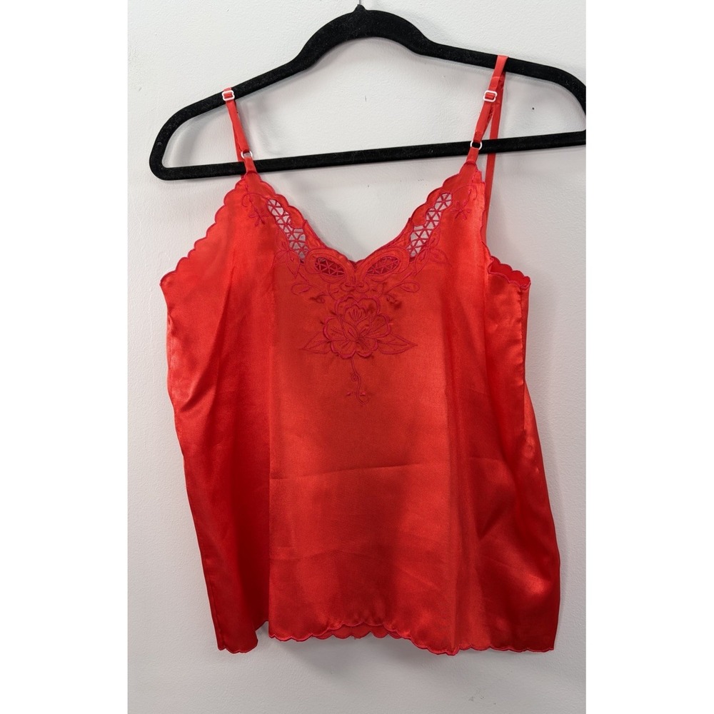 Vintage Liz Claiborne Women M Red Satin Kimono Sleep Set Embroidered Floral Sexy - Picture 9 of 11
